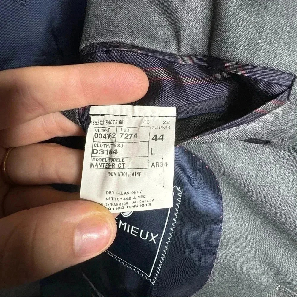 Cremiux Collection Loro Piana Wool Gray Herringbone Blazer Sports Coat size 44L - Picture 6 of 9